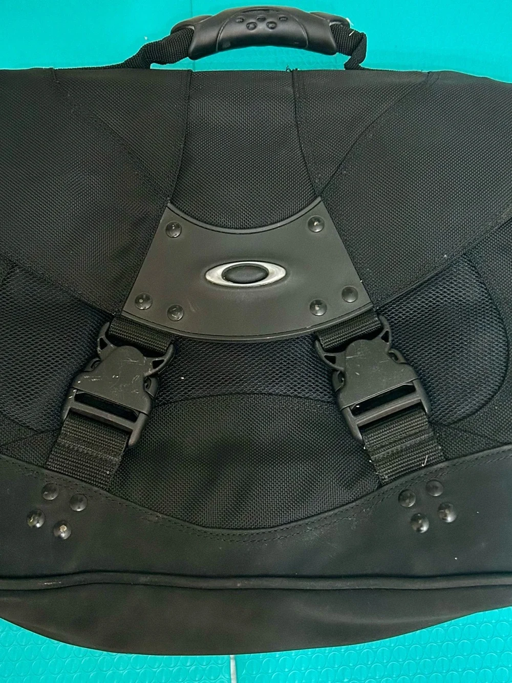 Oakley Black Tactical Nylon Messenger Bag with Metal Logo Plate